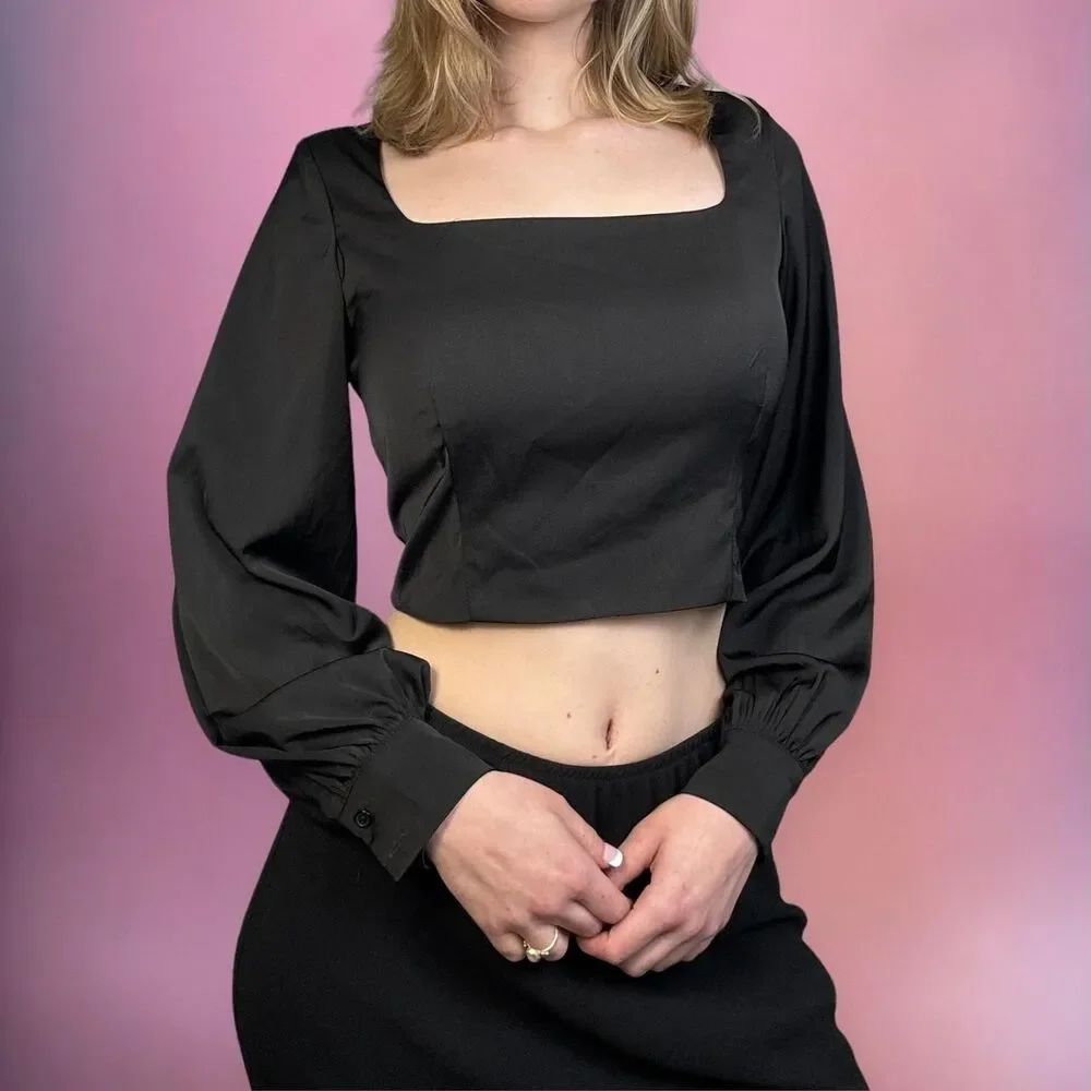 Astr Black long sleeve satin Blouse - Picture 3 of 8